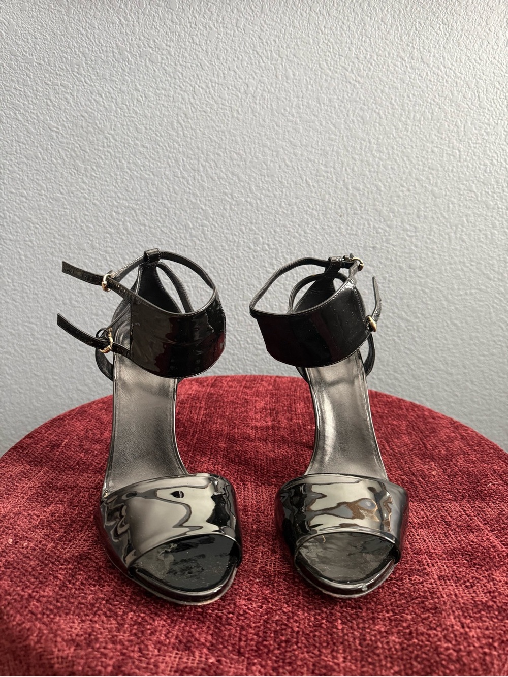 Gucci Black Patent Open-Toe Ankle-Strap Sandals